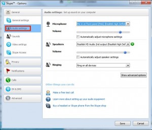 Skype Audio Settings Dialog