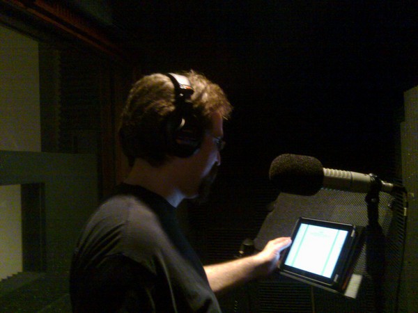 Using the iPad on a copy stand in the booth