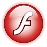 Adobe Flash Logo, a red button with a white stylized "F" inside